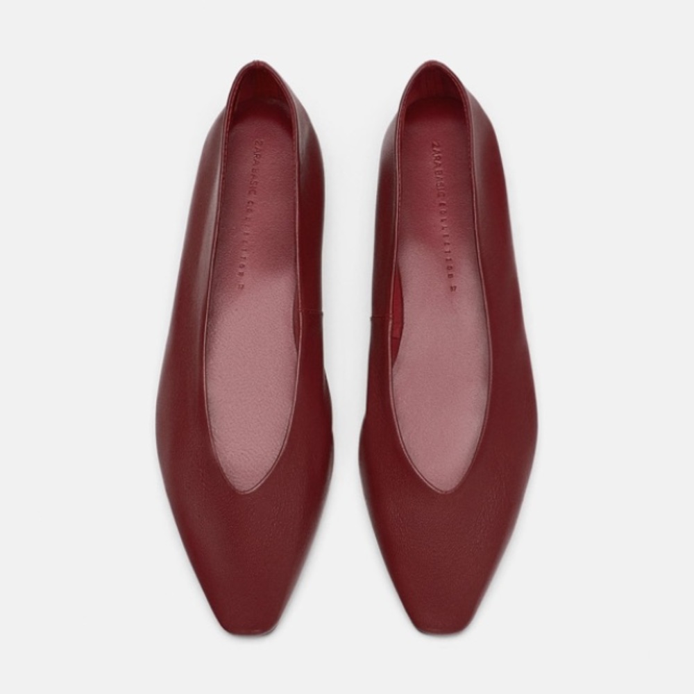 Zara burgundy leather ballet flats